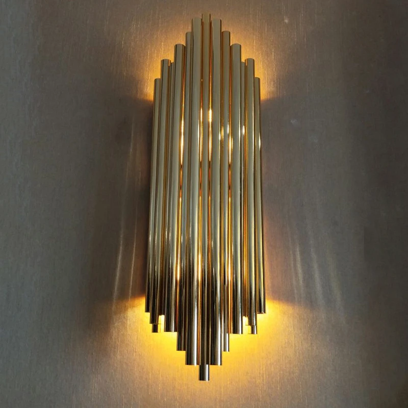 Nordic personality metel gold pipe wall lamp living room villa industrial background lighting sconce | Лампы и освещение