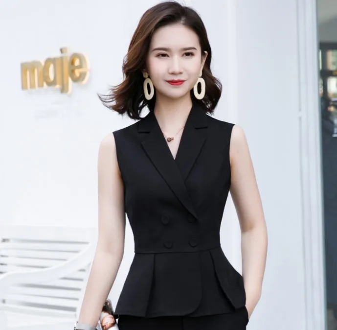 Black Vest Модный chalecos para mujer Летний формальный тонкий пиджак офисный Женский повседневный рабочий жилет пальто красный белый абрикосовый черный - Цвет: Black Vest