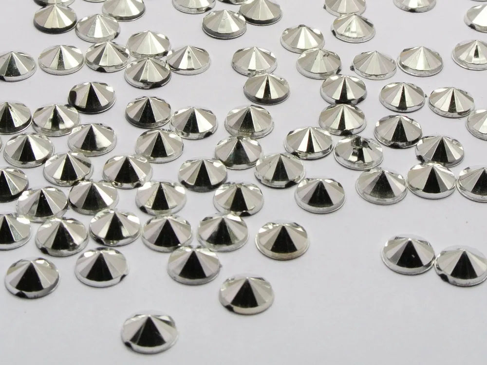 

200 Silver Acrylic Round Pyramid Flatback Rhinestone Gems 8mm Cone Shaped