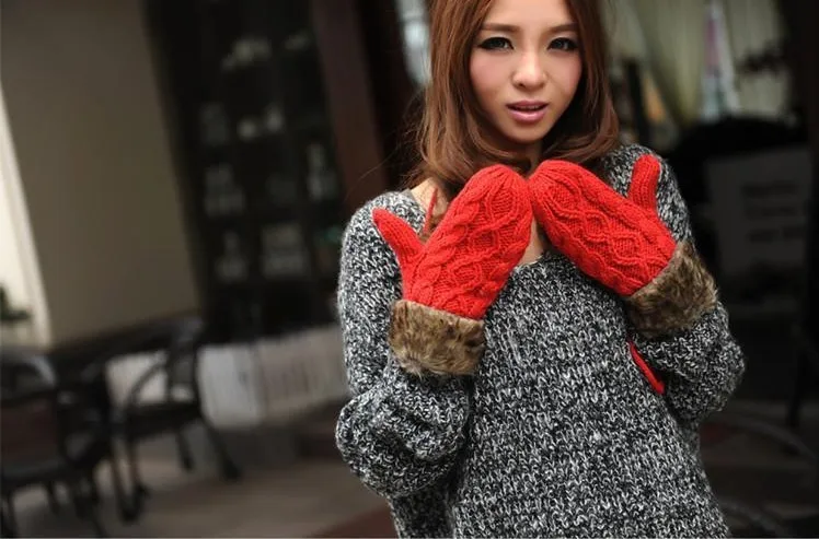 Min Order is $15(mix) G twist/lovely lady winter pure manual weaving upset warm feather fashion hang neck wool gloves For WS26 | Аксессуары