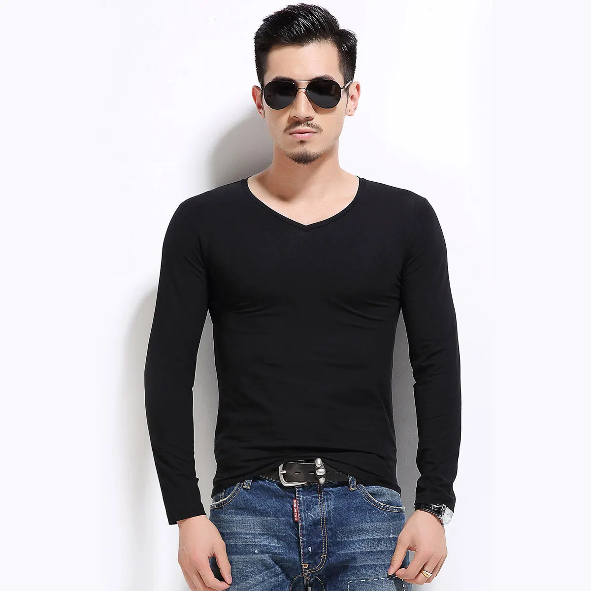 Мужские футболки с длинным рукавом и V образным вырезом|mens long sleeve tshirt|t shirt menv neck t |