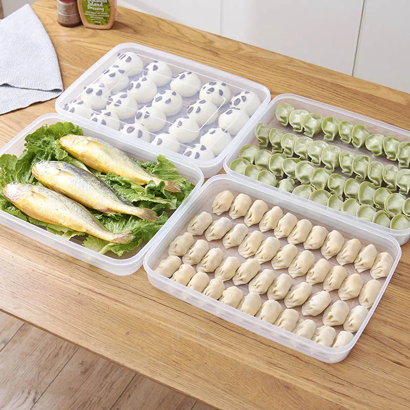 

Refrigerator Dumplings Storage Box With Lid Plastic Freezer Fridges Space Saver Food Organizer Rack Holder Tray Boxes FPing