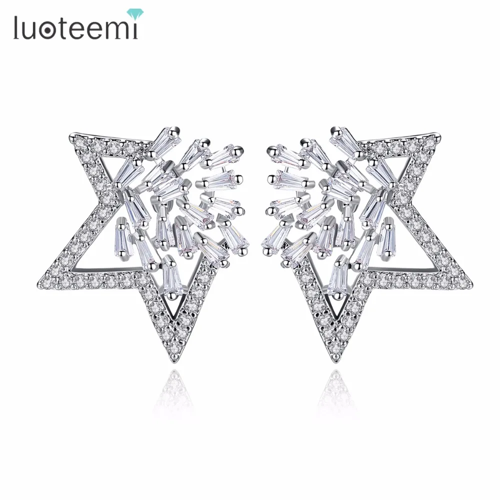 Изысканные женские серьги гвоздики LUOTEEMI в форме звезды для вечерние свидания