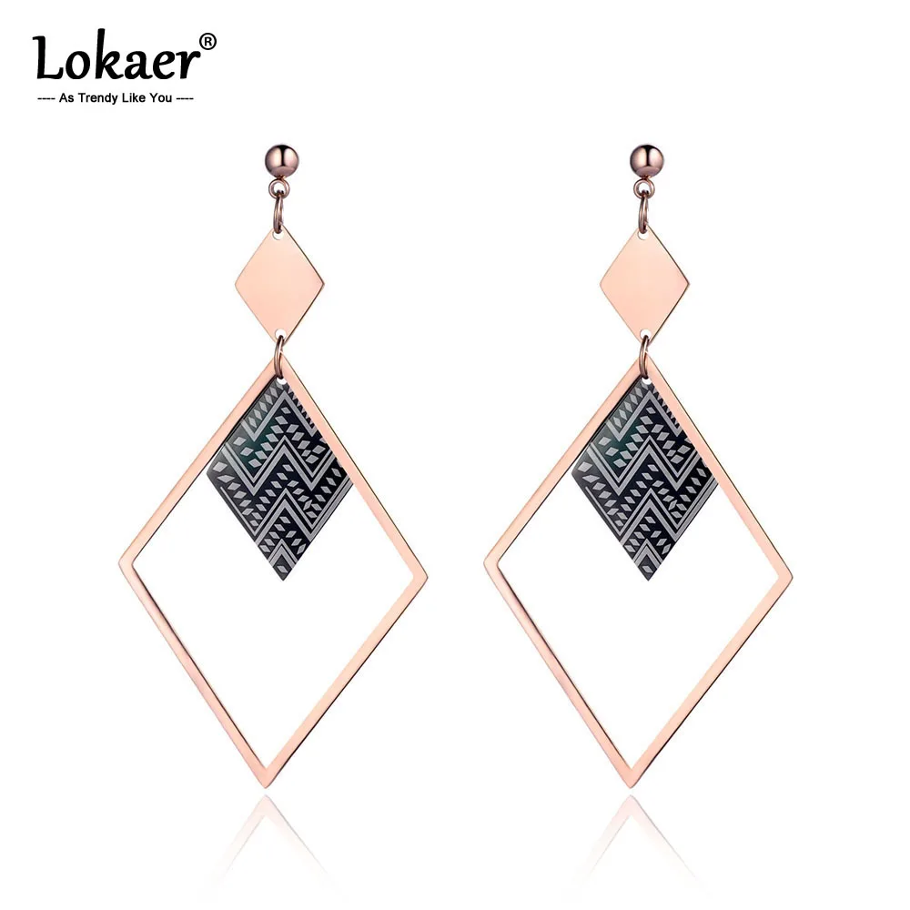 Lokaer двухслойные геометрические серьги из нержавеющей стали для женщин Девушка розовое золото Богемия стиль ухо Ювелирный Подарок на юбилей E19058
