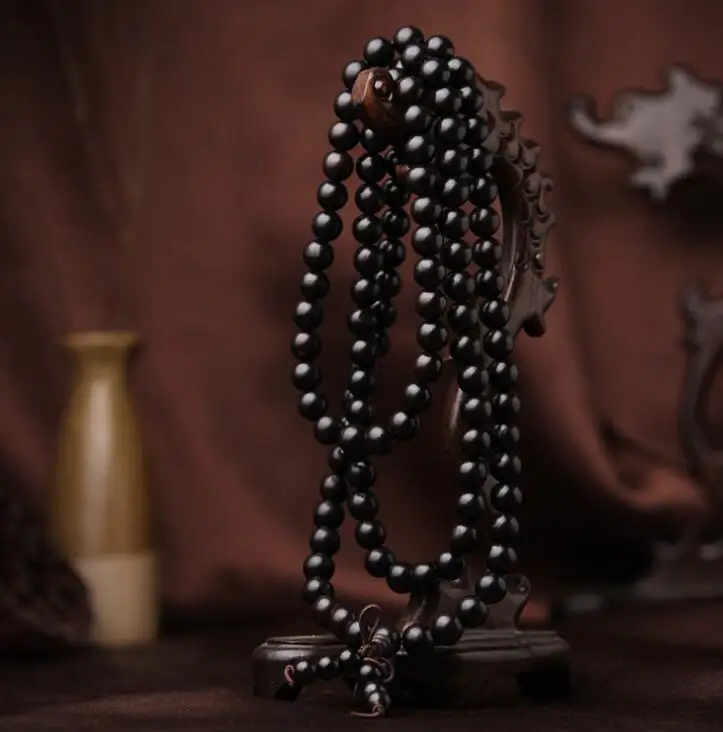 

Chinese Ebony Carved Sandalwood Buddhism 108 Beads Hand String Exquisite Gift