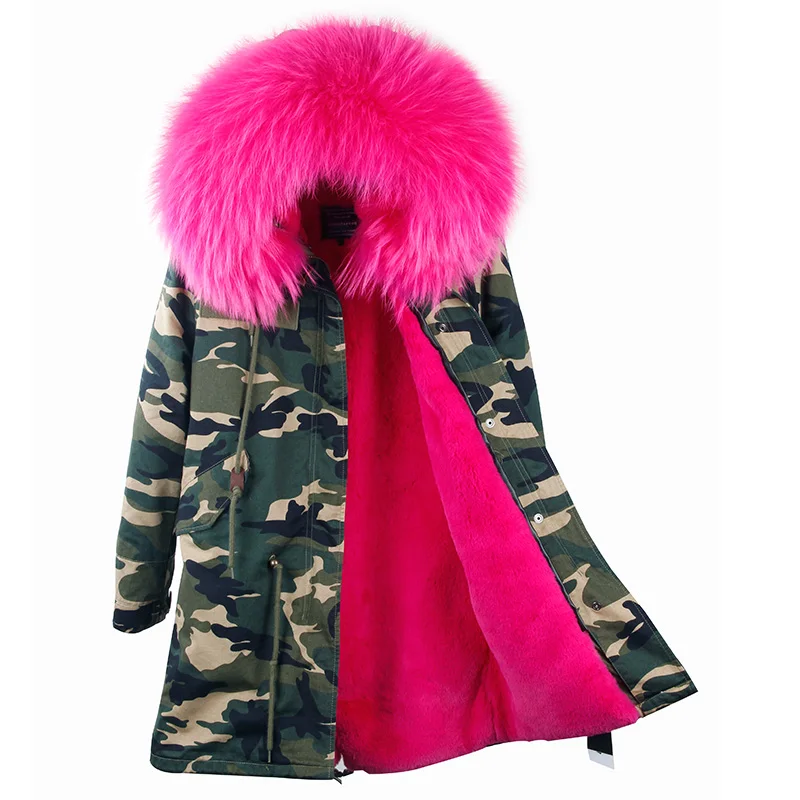 2019 женские зимние камуфляжные парки большой воротник из меха енота пальто с