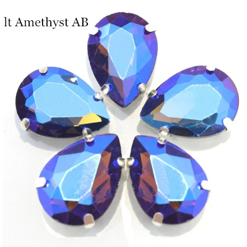lt amethyst AB Каплевидные разноцветные стеклянные стразы шьют на Стразы с капелькой в виде когтей хрустальные пришивные стразы для свадебного платья B2676 - Цвет: lt amethyst AB