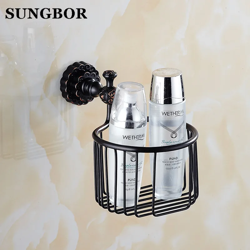 Двойные цветы серии резьба латунь Черный Круглый Ванная Комната Корзина