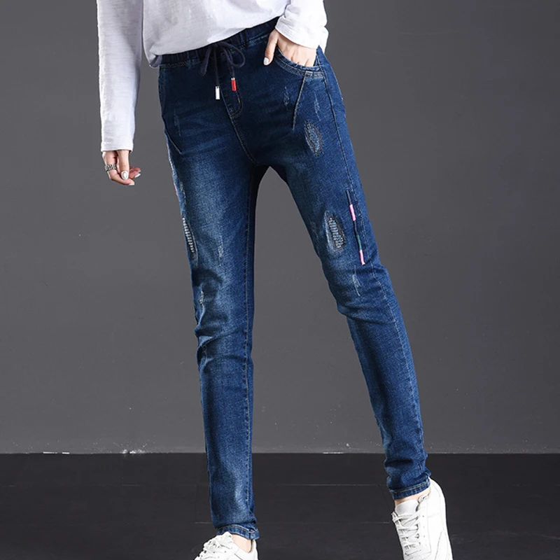 CNMUDONSI2019 New Women's Clothing Jeans Loose Wasit Plus Size Girls Korean Thin Casual Pants Students Leisure 26~32 | Женская