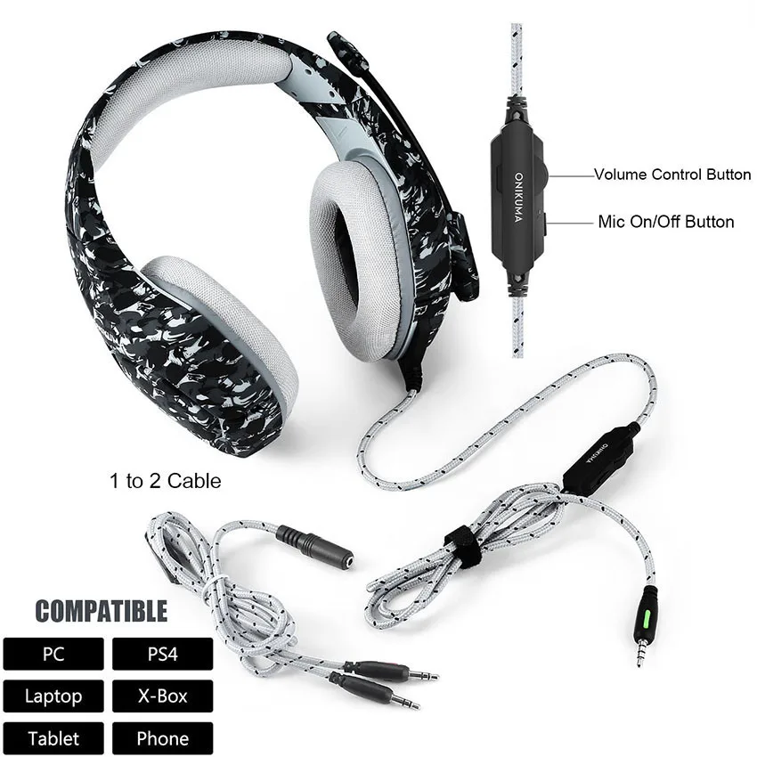 ONIKUMA PS4 гарнитура Casque PC Gamer Bass Игровые наушники с микрофоном + Проводная USB игровая