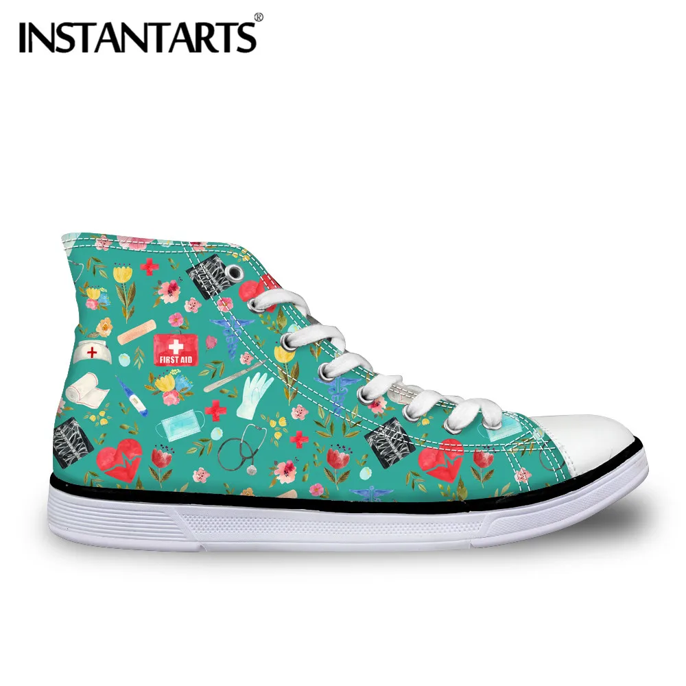 

INSTANTARTS Espadrilles Women Nurse Shoes Teenager Girl Casual High Top Canvas Shoes 3D Cartoon Medical Nurse Print Lady Sneaker