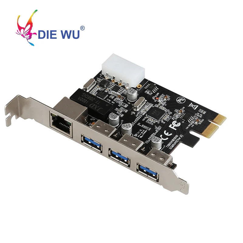 Сетевой адаптер PCI Express на 3 порта USB с 1 портом RJ45 сетевой для подключения сетевая