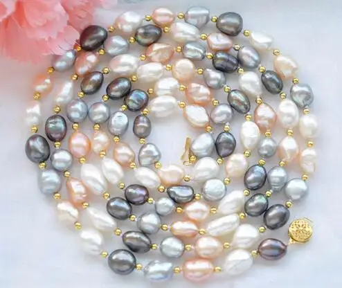 

11mm white pink gray black baroque freshwater pearl necklace 65inch