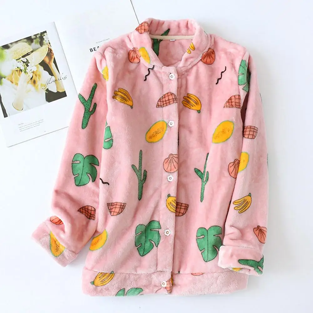 Tops-Pink DANALA, Осень-зима, женские пижамы, наборы, мягкие, плотные, фланелевые, цветочный принт, отложной ворот, длинный рукав, пуловер, теплая одежда для сна, топы - Цвет: Tops-Pink
