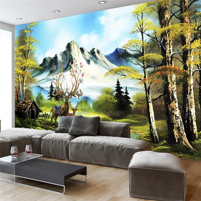 Wellyu Европейский пейзаж лося лес Картина Маслом Большое Настенное панно на заказ