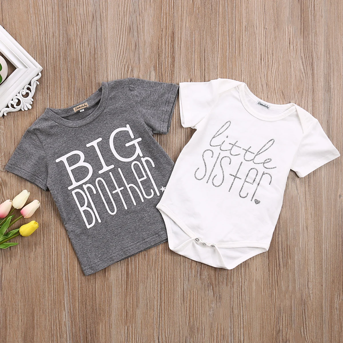 Big Brother T-shirt+Little Sister Bodysuit Adorable Lovely Kid Family Matching Outfits Boys Baby Girls Cotton Tops Clothes | Мать и