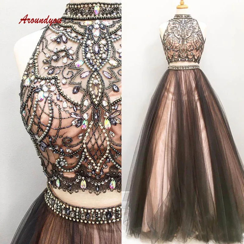 Luxury Long Evening Dresses Party Sexy Two 2 Piece Crystal A Line Plus Size Women Ladies Formal Dresses Evening Gown - Цвет: Picture Color