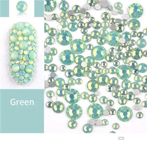 Green Разноцветные Стразы для ногтей Marquise Crystal Opal с плоской задней частью, блестящие золотые драгоценные камни, 3D украшение для ногтей, блестящий стеклянный маникюрный набор - Цвет: Green