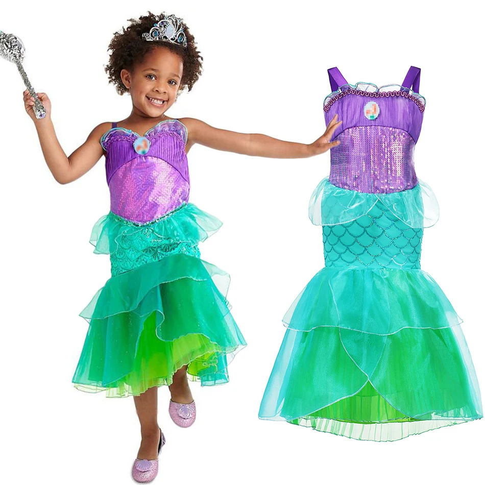 Fancy Little Mermaid Dress for Girl Kids Princess Costume Summer Party Birthday Clothing Child Carnival Gown Cosplay Arier | Детская