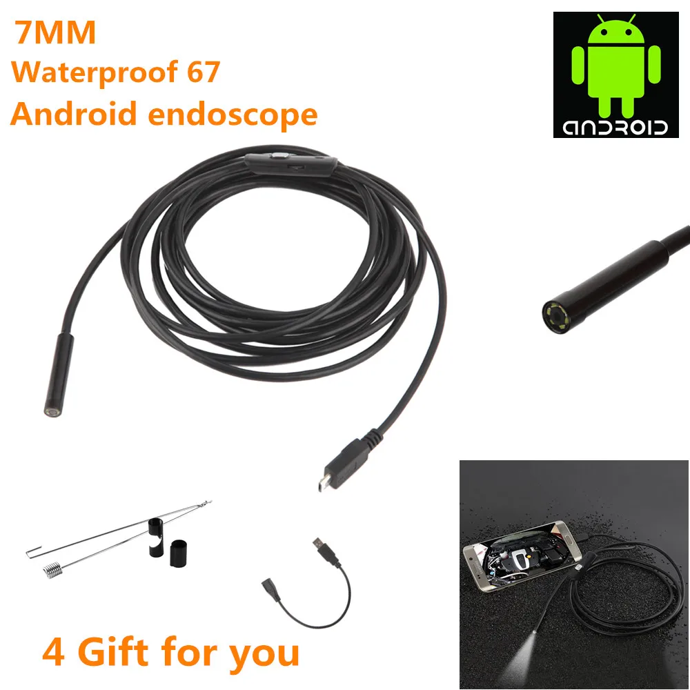 Эндоскоп 7 мм 1 м/1,5 м/2 м/3,5 м/5 м для Android ПК USB эндоскоп светодиодный мини видеокамера бороскоп трубка
