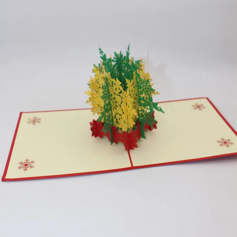 3D Ручная работа Рождество двойной цвет зеленый желтый снежинка дерево бумага