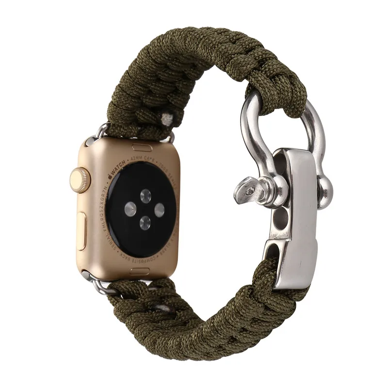 Спорт на открытом воздухе ремешок для Apple Watch Band 42 мм 38 мм веревка для выживания металлический болт застежка браслет для iWatch серии 4/3/2/1