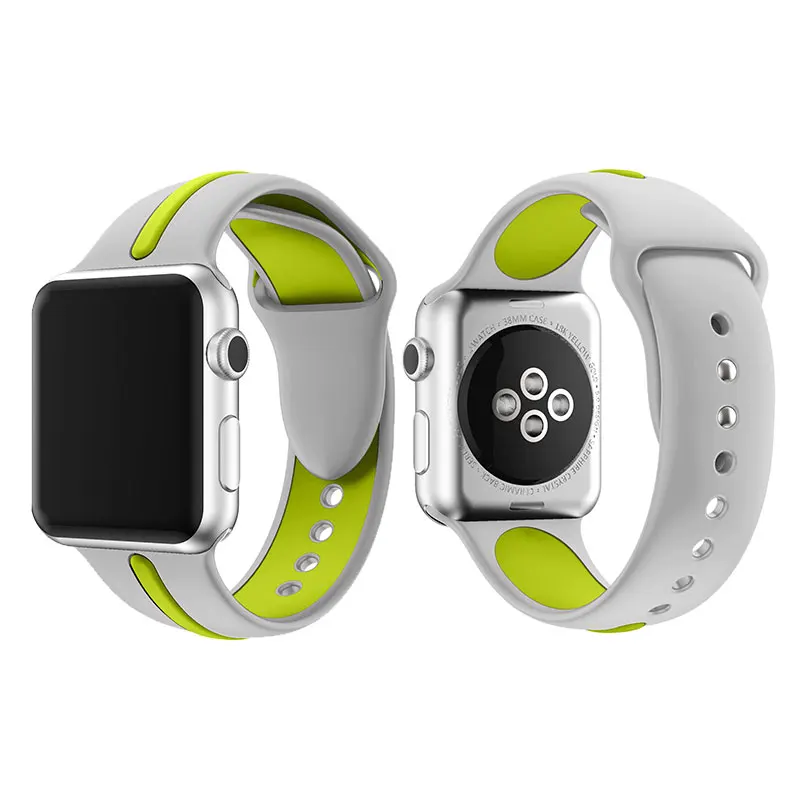 Gray Lime Полосатый силиконовый ремешок для Apple Watch Sport Correa Loop Band Замена для iwatch IOS Smartwatch Браслет серии 4/3/2/1 - Цвет: Gray Lime