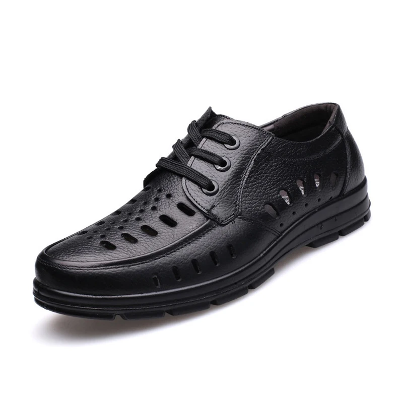 Black lace up YWEEN/Летняя обувь; мужские сандалии из мягкой кожи высокого качества; мужская повседневная обувь; мужские брендовые сандалии - Цвет: Black lace up