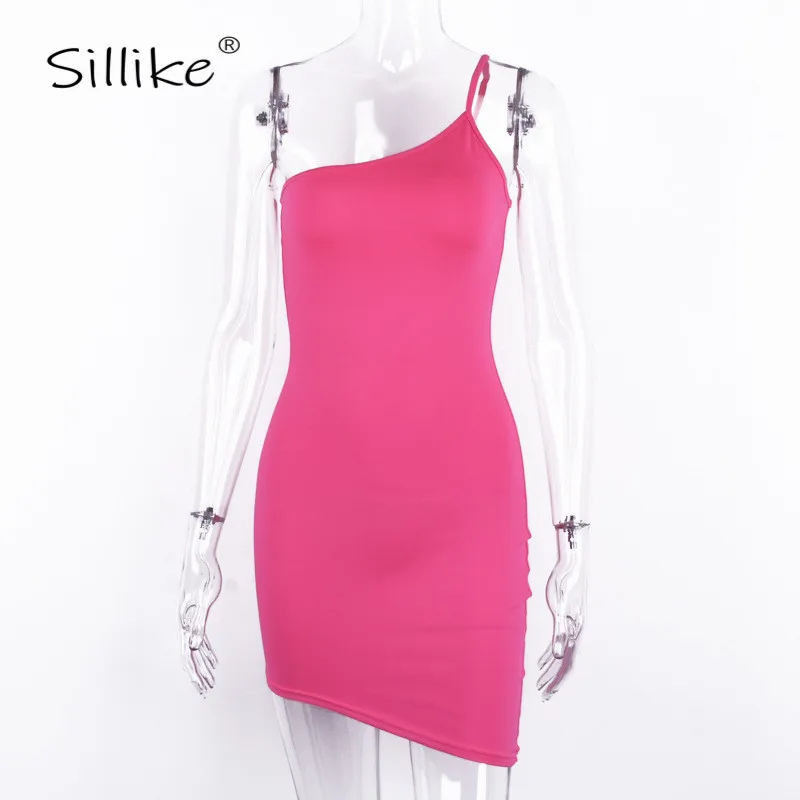 SILLIKE одно плечо Спагетти ремни летнее платье для женщин без рукавов Bodycon Мини