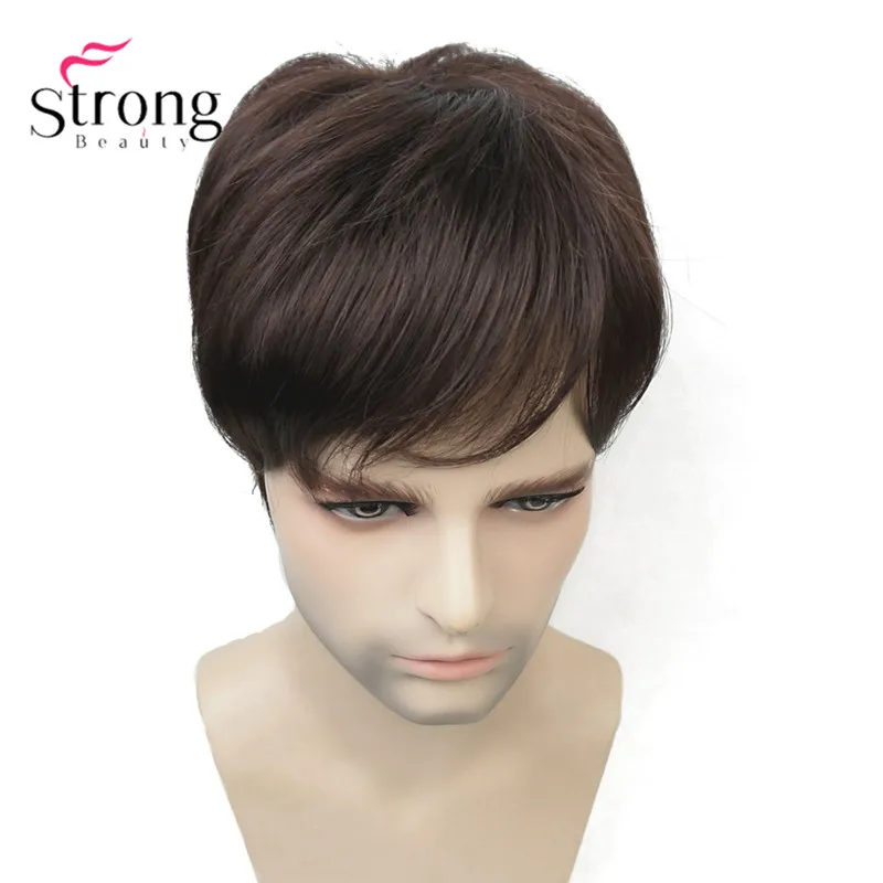 6 Chestnut brown StrongBeauty Мужская парика-накладка синтетические волосы короткие волосы для наращивания волос - Цвет: 6 Chestnut brown