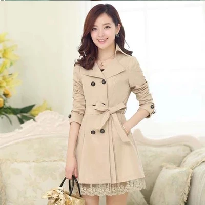 2015 New Hot Autumn long trench coat for women lace fashion british style windbreaker abrigos mujer coats 8 color M XXL YYF002|jacket winter