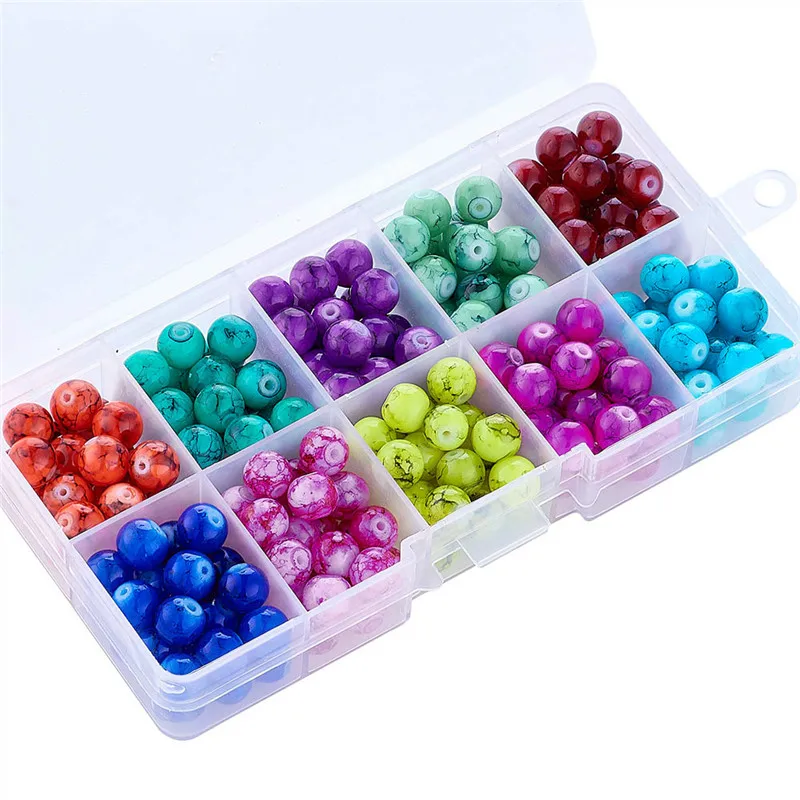 

240pcs/box 8mm Mixed Color Round Drawbench Glass Bead for Jewelry MakingDIY Bracelet Necklace Hole:1.3mm about 24pcs/compartment