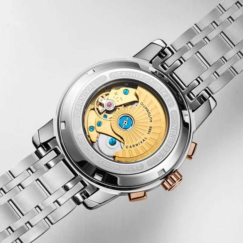 

Carnival watch men Switzerland luxury brand moon phase Tritium luminous military mechanical men watches full steel clocks relojs