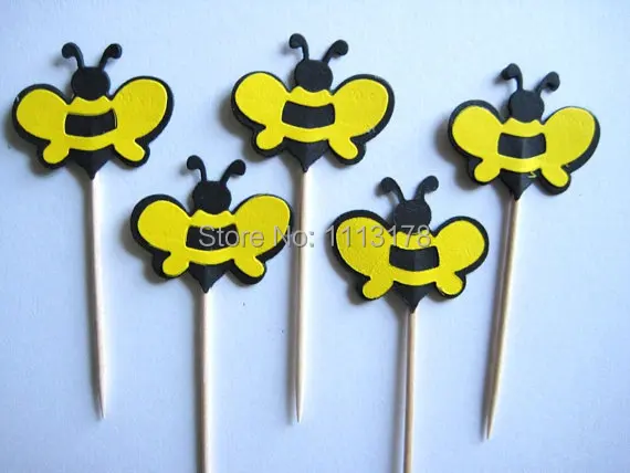 

cheap Bumble Bees Party Picks - Cupcake Toppers - Toothpicks - Food Picks wedding baby shower birthday party favors