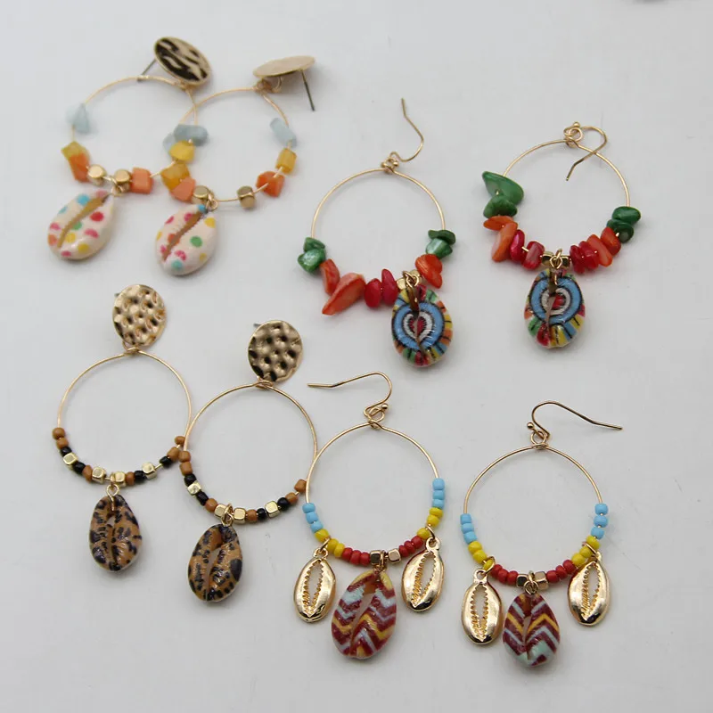 Bohemia Gold Color Shell Earring For Women Big Geometric beads Long Drop Earrings Brincos 2019 New Fashion Summer Beach Jewelry | Украшения