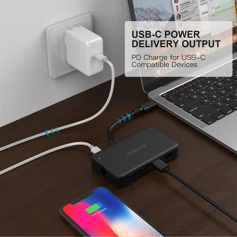 USB концентратор dodocool с Type C на 3 0 HDMI RJ45 Thunderbolt адаптер для MacBook Pro Huawei P20 / 0|USB-хабы| |