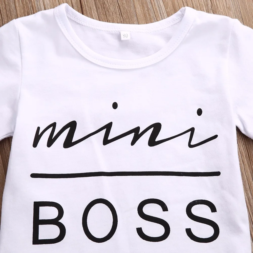 Mini Boss Kids Girls Clothes Set 2018 New Fashion Toddler Summer Short Sleeves T-Shirt Tops+Leather Skirt 2PCS Child Outfits | Мать и
