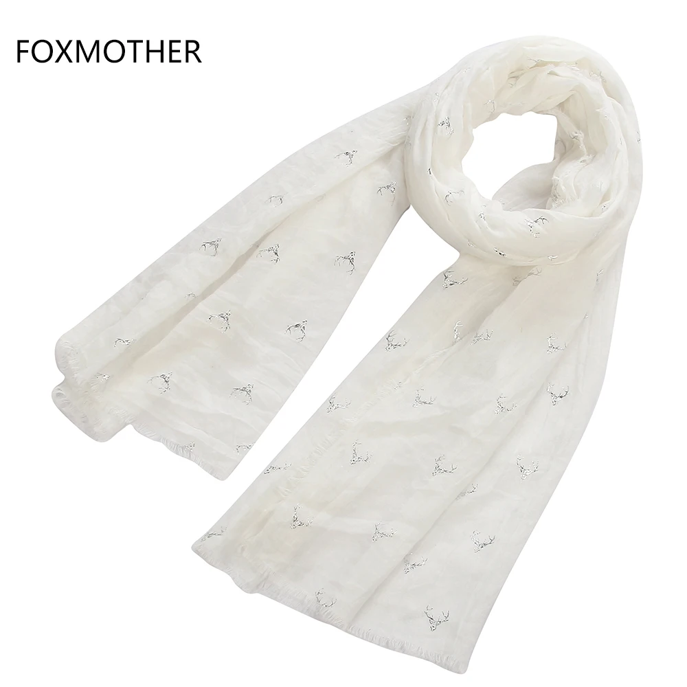 Женский Длинный шарф FOXMOTHER Белый/Бронзовый/серебристый длинный с оленем и