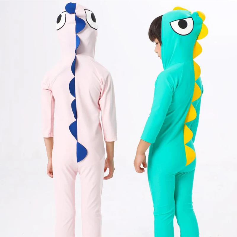 Милый купальный костюм с капюшоном для маленьких мальчиков и девочек Цельный