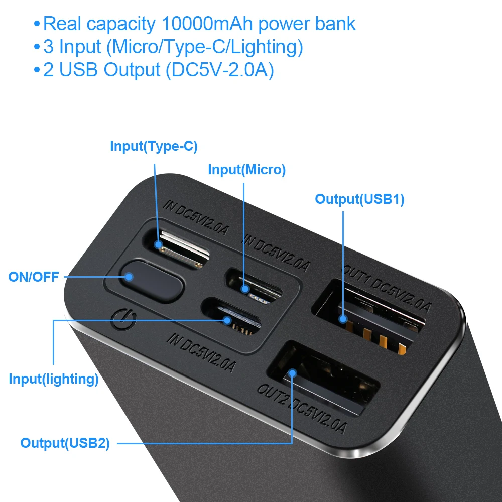 WK 3 входа 2USB мини банк питания 10000 мАч металлическое портативное зарядное устройство 10000 мАч Внешний аккумулятор для iPhone Xiaomi Внешний аккумулятор повербанк
