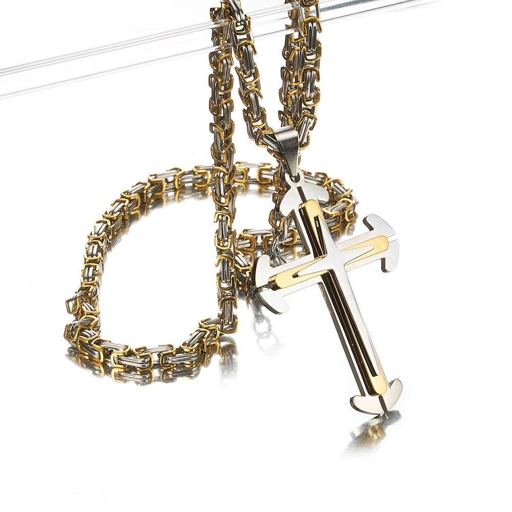 Кристиан 4 мм византийский набор из нержавеющей стали кулон ожерелье для мужчин