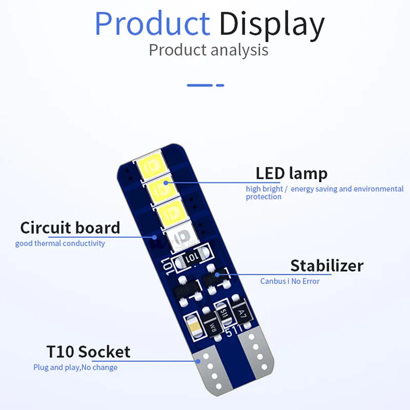 T10 194 501 светодиодная гирлянда 2835 8SMD 50 шт. canbus сигнал интерьера автомобиля лампочка