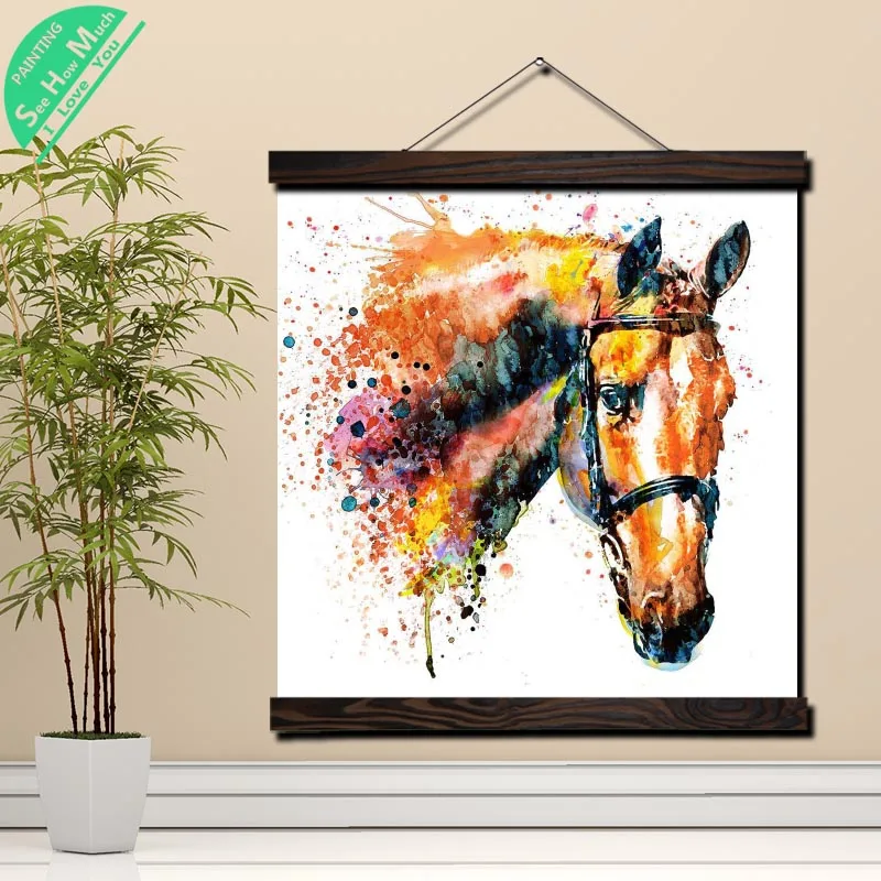 Красочная картина с головой лошади Свиток холст ВИНТАЖНЫЙ ПЛАКАТ и принты