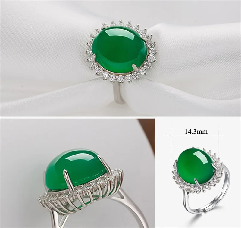 YHAMNI, новая мода, 925 пробы, серебряное кольцо, ювелирное изделие, большой натуральный зеленый кристалл халцедон, камень, регулируемые кольца для женщин ZR565