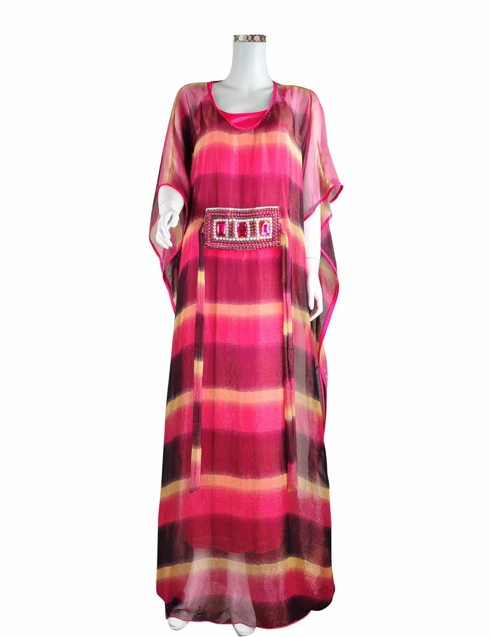 Модное платье-абайя радужного дизайна с круглым вырезом для африканских