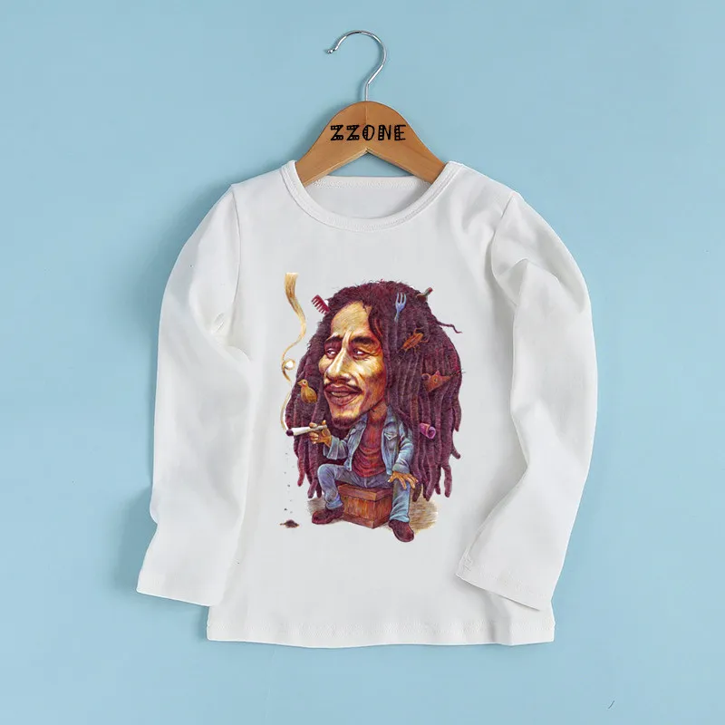 whiteM Футболка с принтом «Jamaica Singer Bob Marley Reggae Rastafari» для мальчиков и девочек детская футболка с длинными рукавами детская забавная одежда LKP5208 - Цвет: whiteM