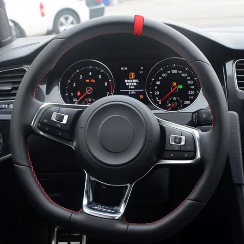 HuiER ручной швейный чехол рулевого колеса автомобиля Красный Маркер для Volkswagen Golf 7