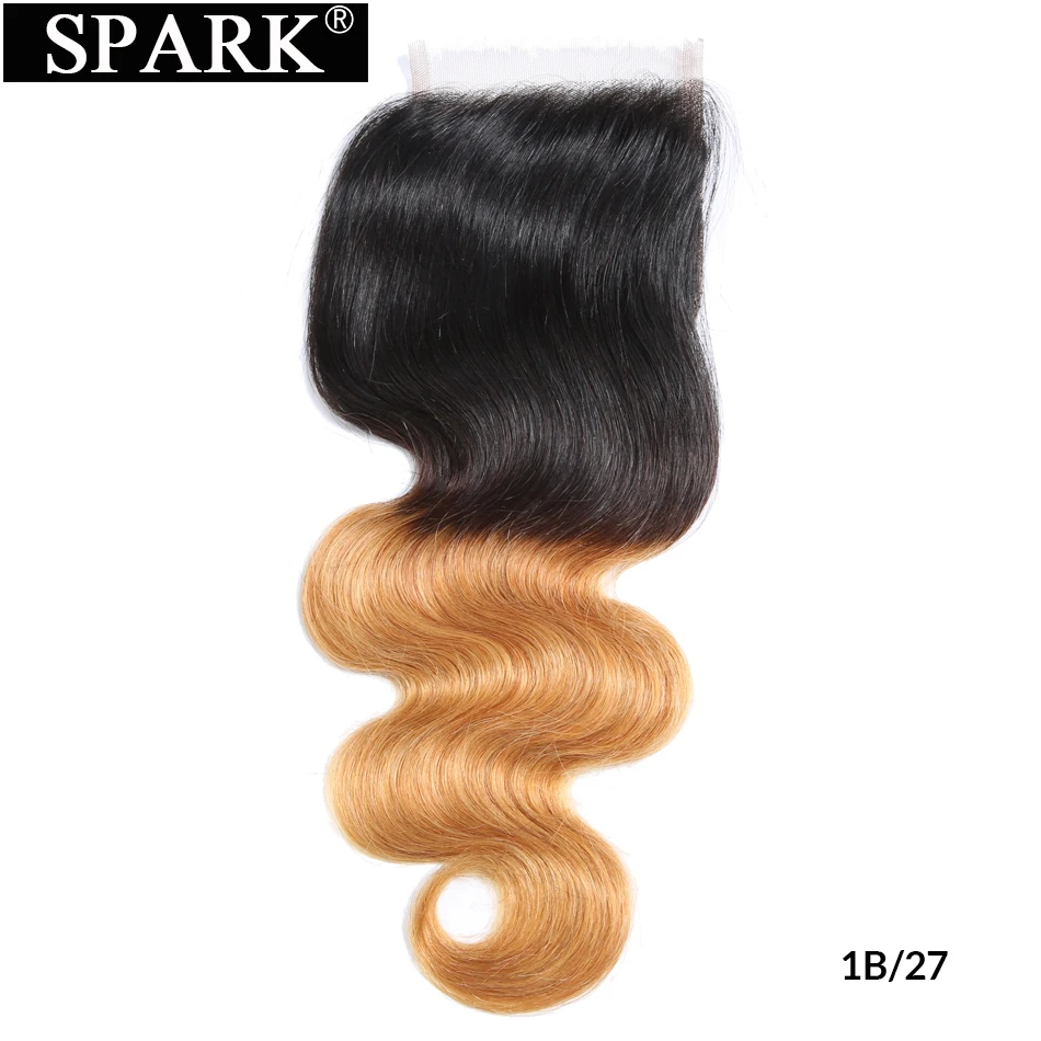 Spark Ombre бразильские волнистые человеческие волосы 4*4 Кружева Закрытие свободная