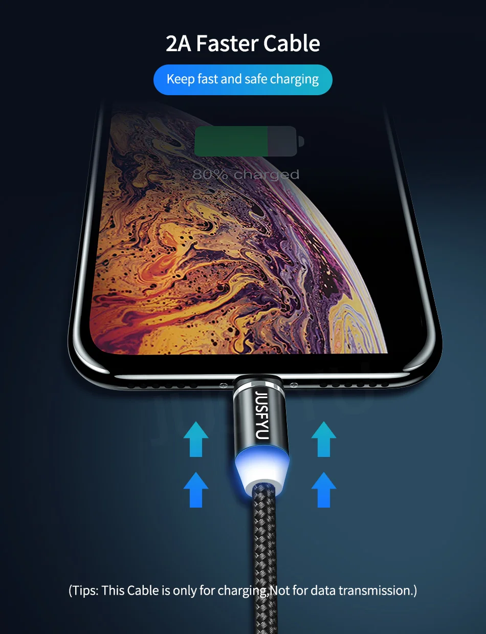 Jusfyu Магнитный кабель 1 м светодиодный Тип C Магнит Micro USB Зарядное устройство кабель для samsung S10 iPhone X XS Max XR 7 8 6 мобильный телефон кабель с разъемом usb-c
