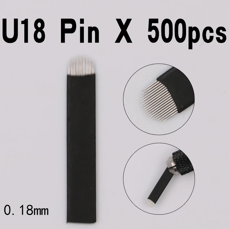 500pcs Black Microblading Needles 0.18mm U Shape 18 pins Blades Professional For Permanent Microblading Embroidery Pen Rated